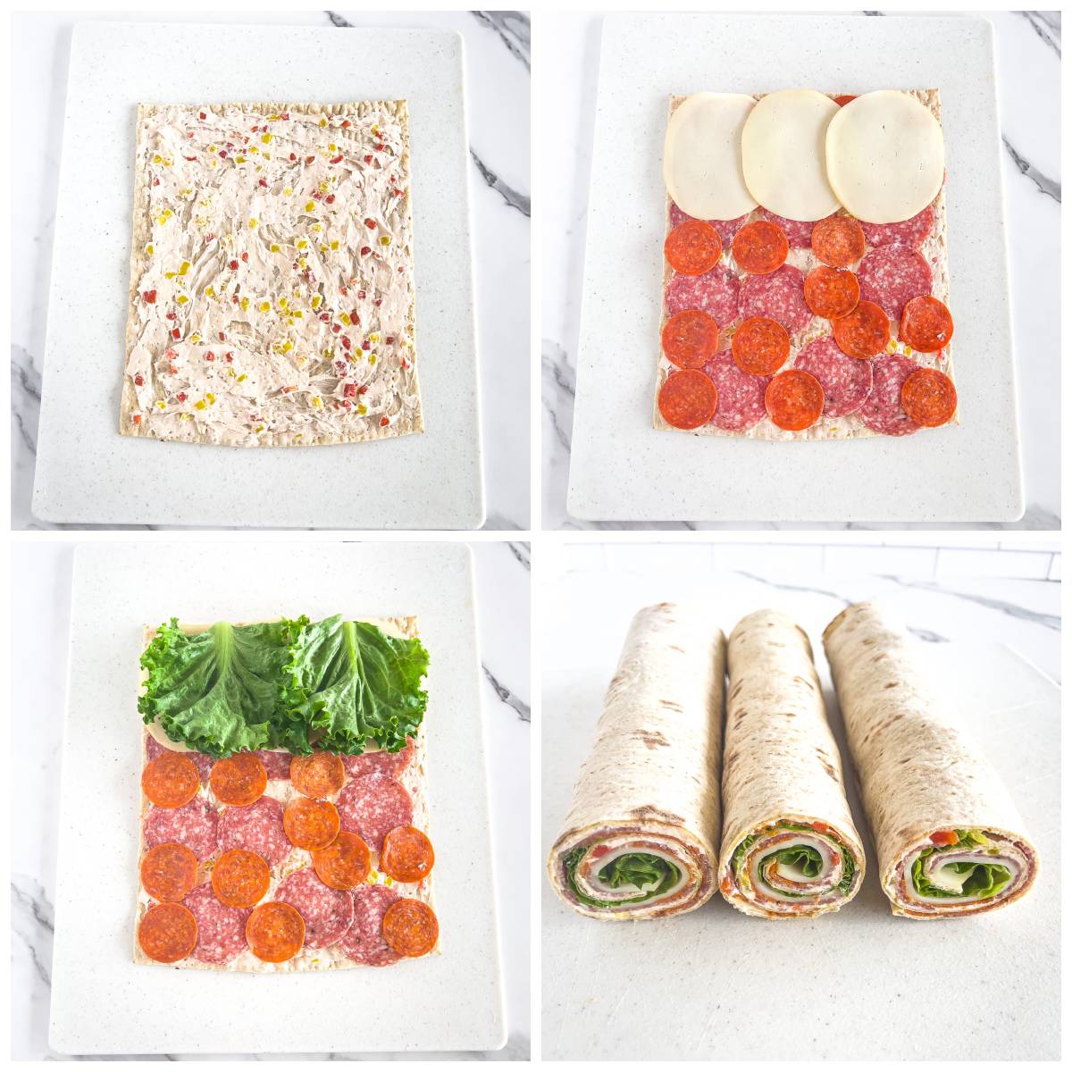 Once the pinwheels have chilled, remove them from the fridge and slice them into individual pieces.