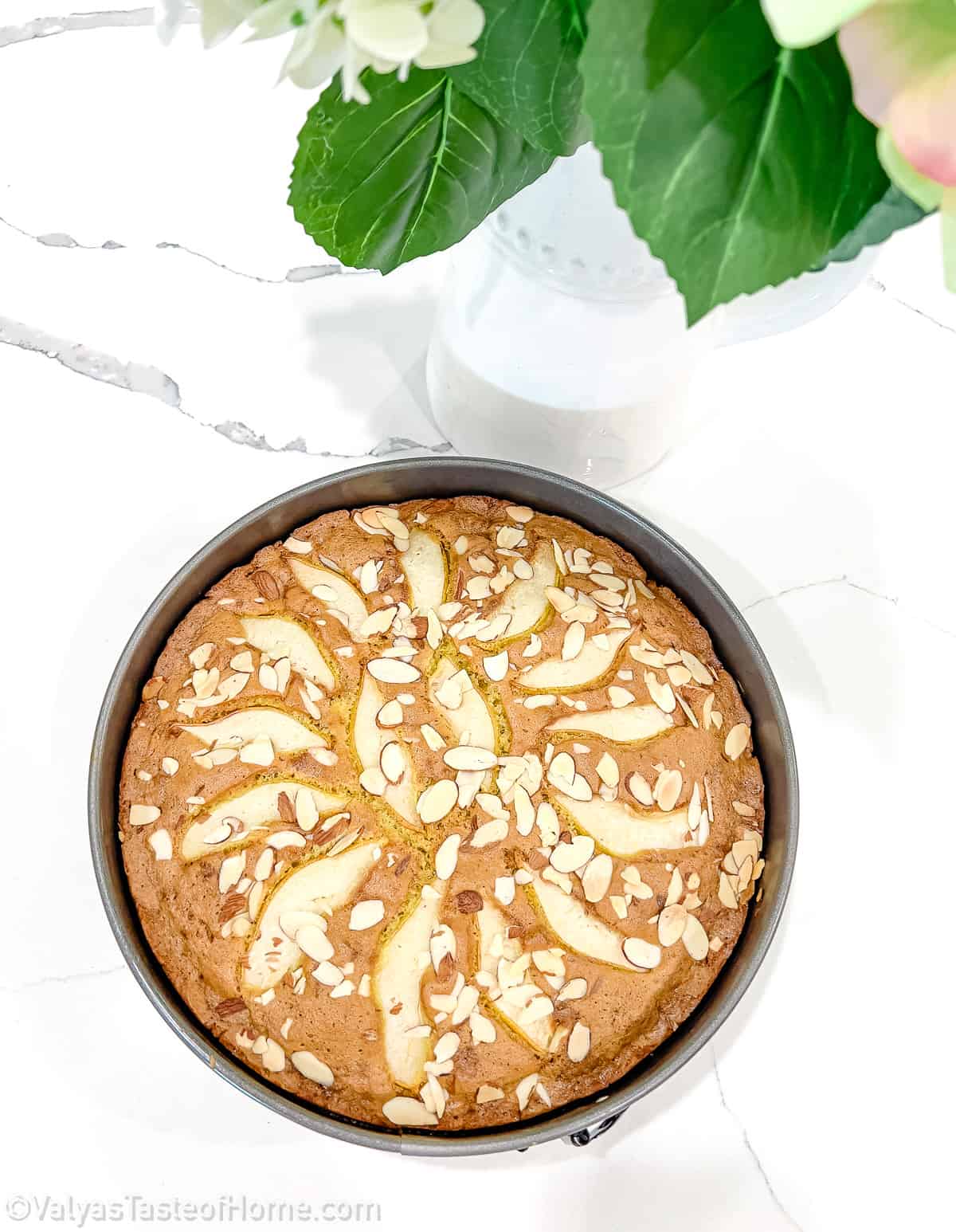 Once your cake is baked, let it cool in the pan for about 10 minutes. Then transfer it onto a cooling rack to cool completely.