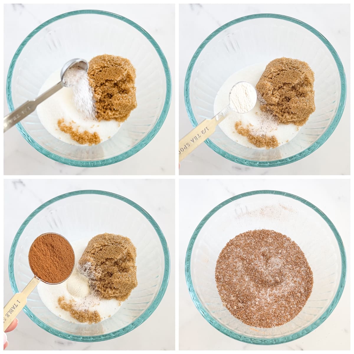 In a separate small bowl combine sea salt, organic sugar, brown sugar, and cinnamon to make the cinnamon sugar mixture.