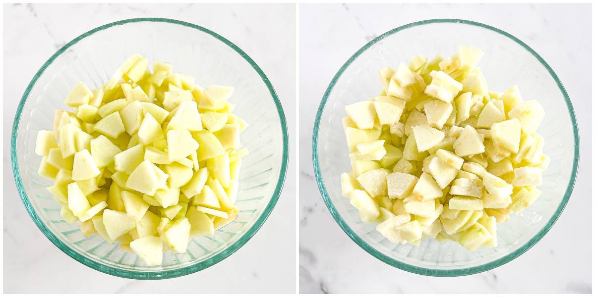 Place the chopped apples into the fridge to keep them fresh until you’re ready to use them.