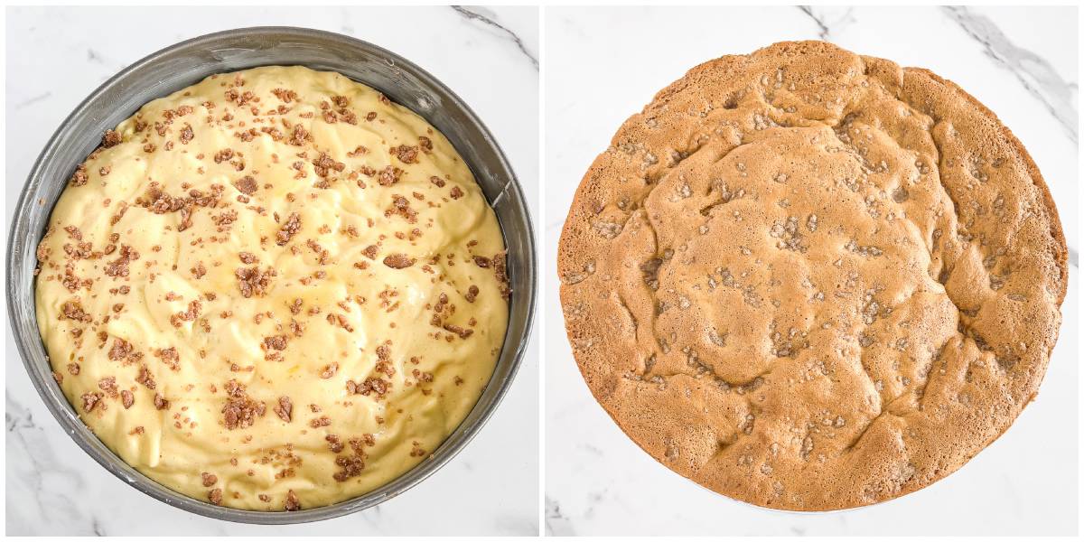 Once the Sharlotka has cooled completely, remove it from the oven and let it cool further in the baking pan before transferring it onto a platter.