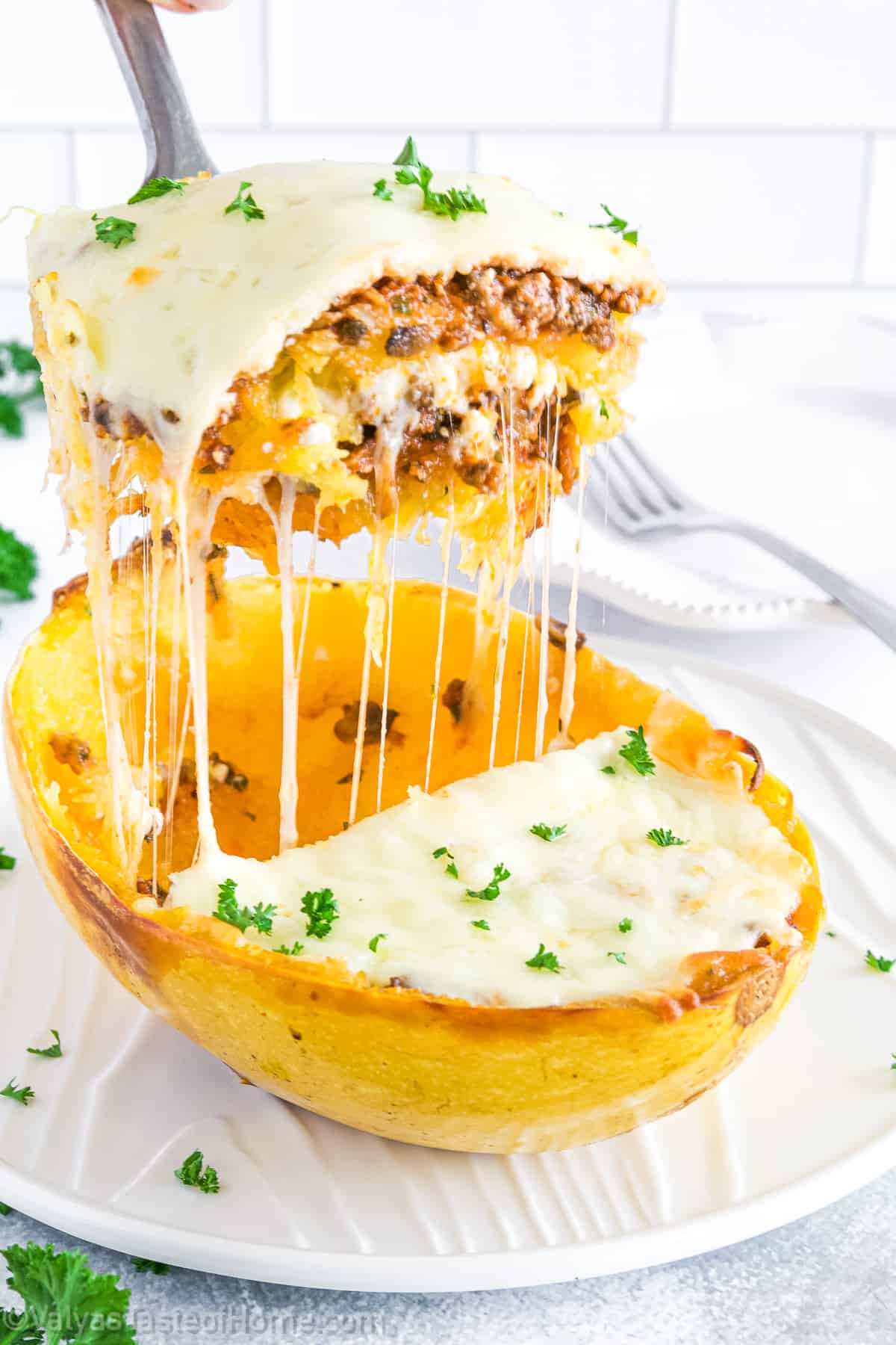 Every bite is the perfect combination of tender spaghetti squash layered with juicy grass-fed ground beef, delicious mushrooms, and a trio of cheeses.