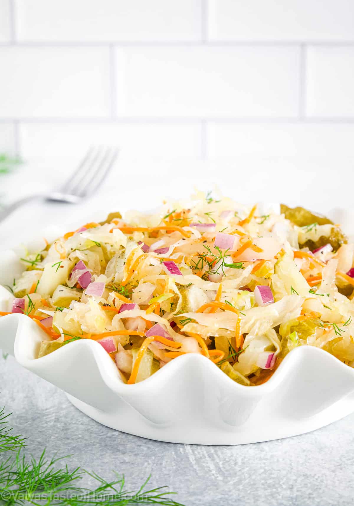 Sauerkraut salad is a delicious salad recipe that features sauerkraut as the main ingredient that offers a tasty flavor that’s unlike anything else.