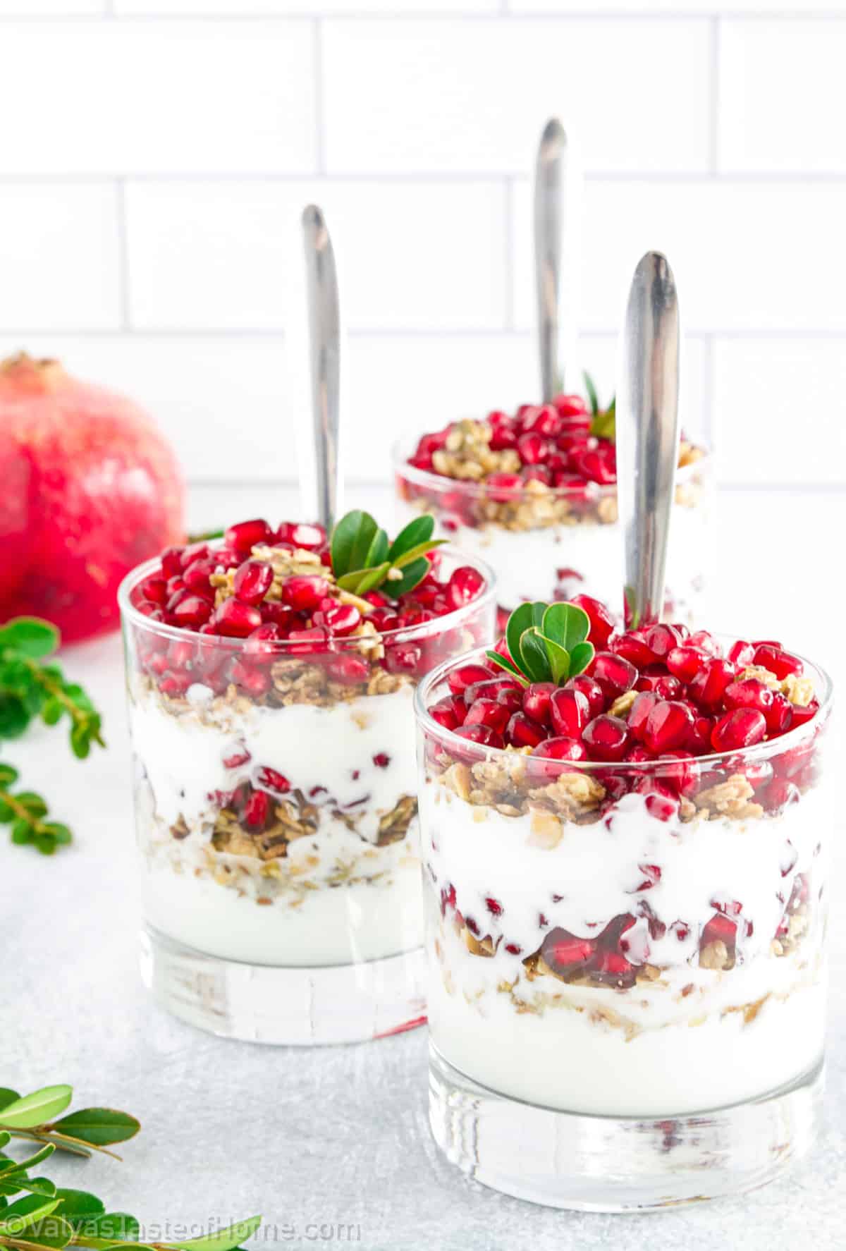 This Pomegranate Parfait is not only incredibly delicious but good for you too! It’s made using four simple ingredients for a dessert that’s creamy, crunchy, sweet, and tangy!