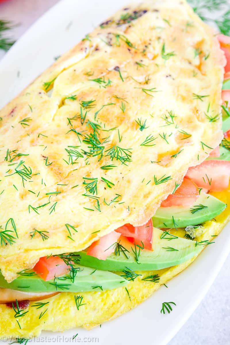 This basic omelette recipe involves whisking eggs together, seasoning them with a pinch of salt and pepper, and then cooking the egg mixture in a pan, often a nonstick skillet, over medium-high heat. 