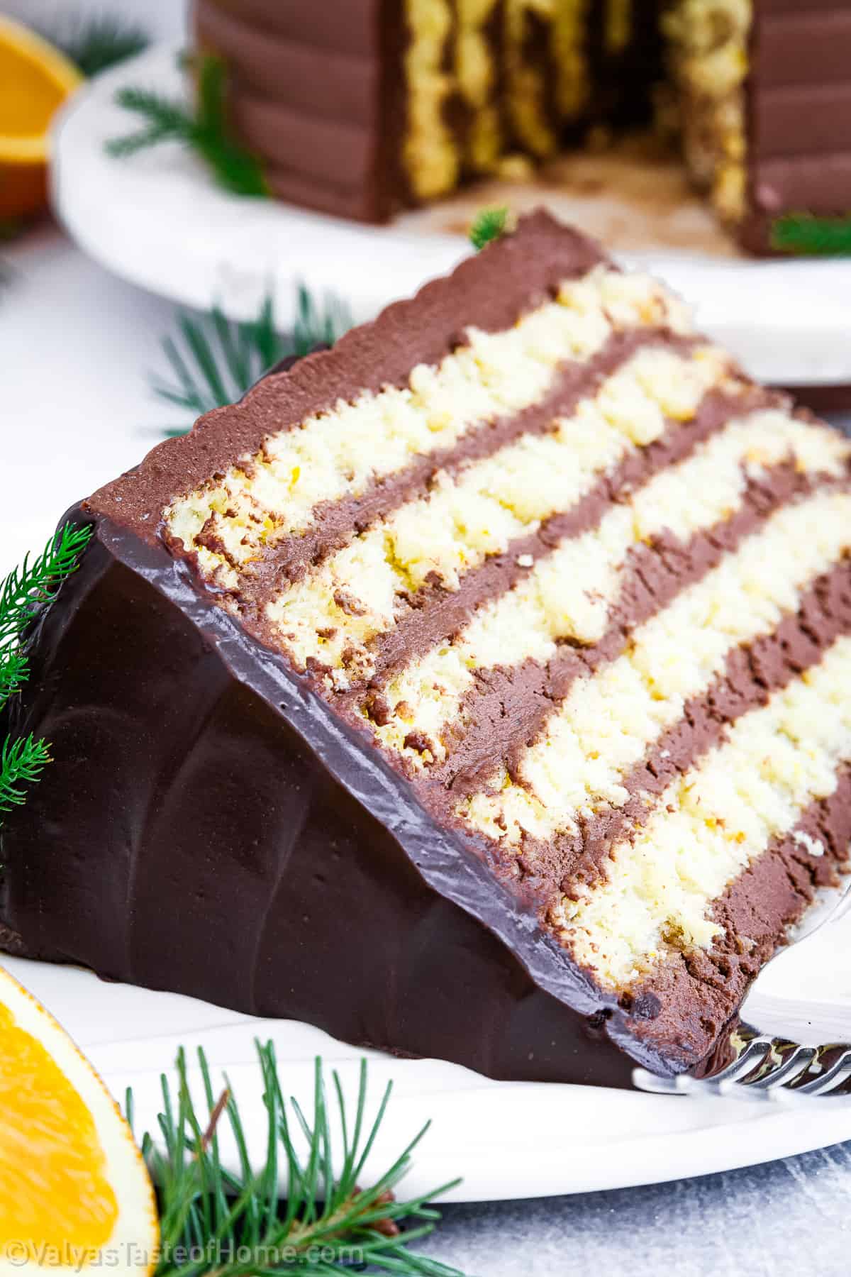 This delicious cake features a blend of chocolate and orange, creating a burst of flavor in every bite.