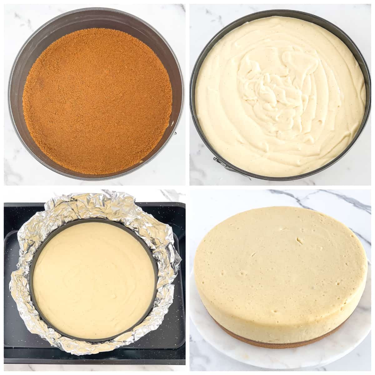 Once the cheesecake is cool, remove it from the oven and allow it to cool completely before adding the whipped cream topping.