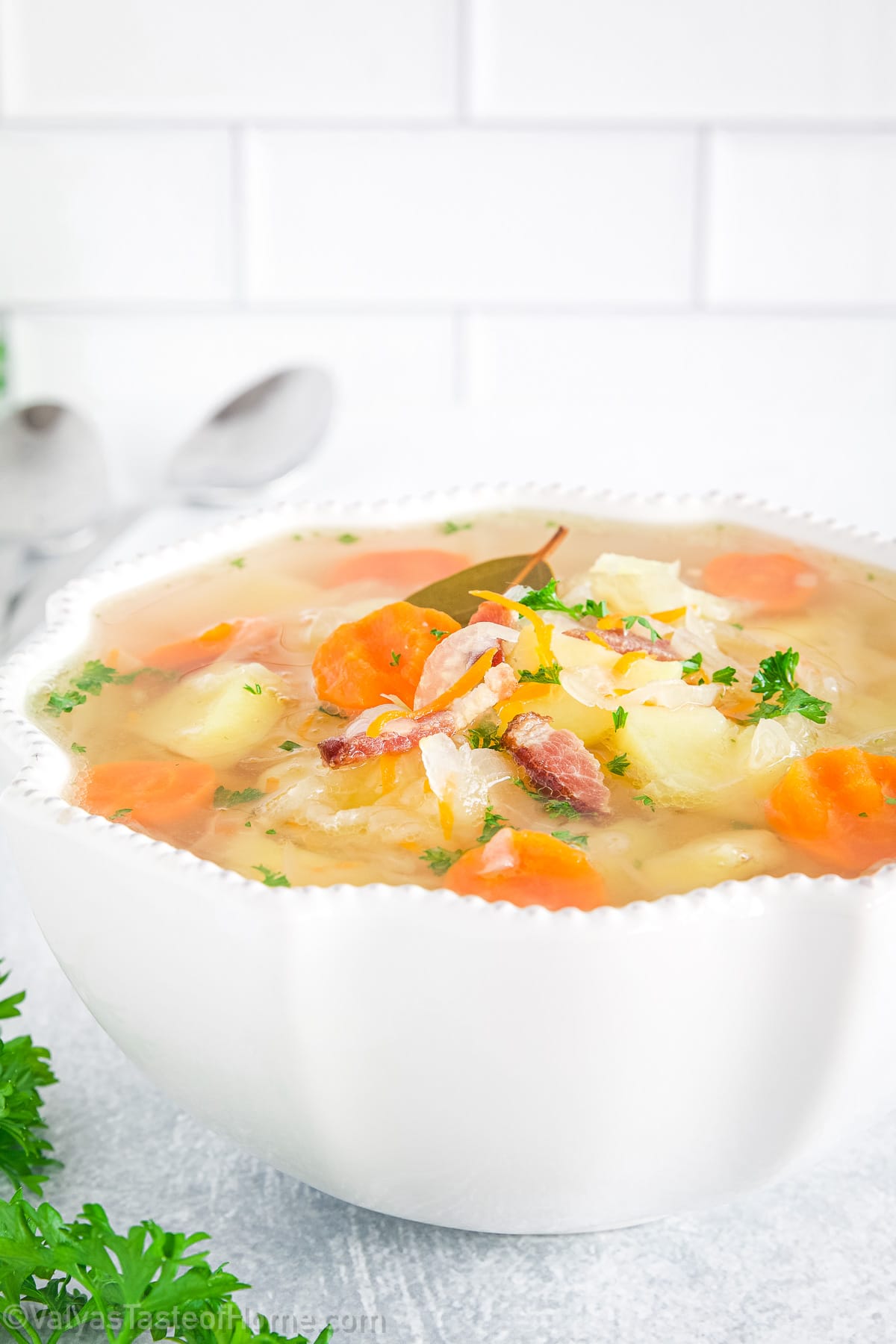 Known as Kapusniak in Ukraine, this traditional dish is perfect for home cooking. It is nourishing, flavorful, and easy to prepare, using common ingredients.