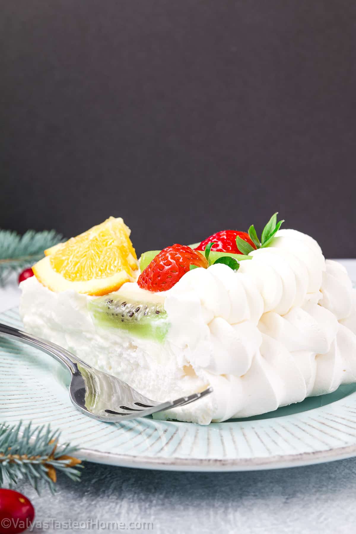 The whipped cream topping adds a creamy richness that compliments the sweet meringue