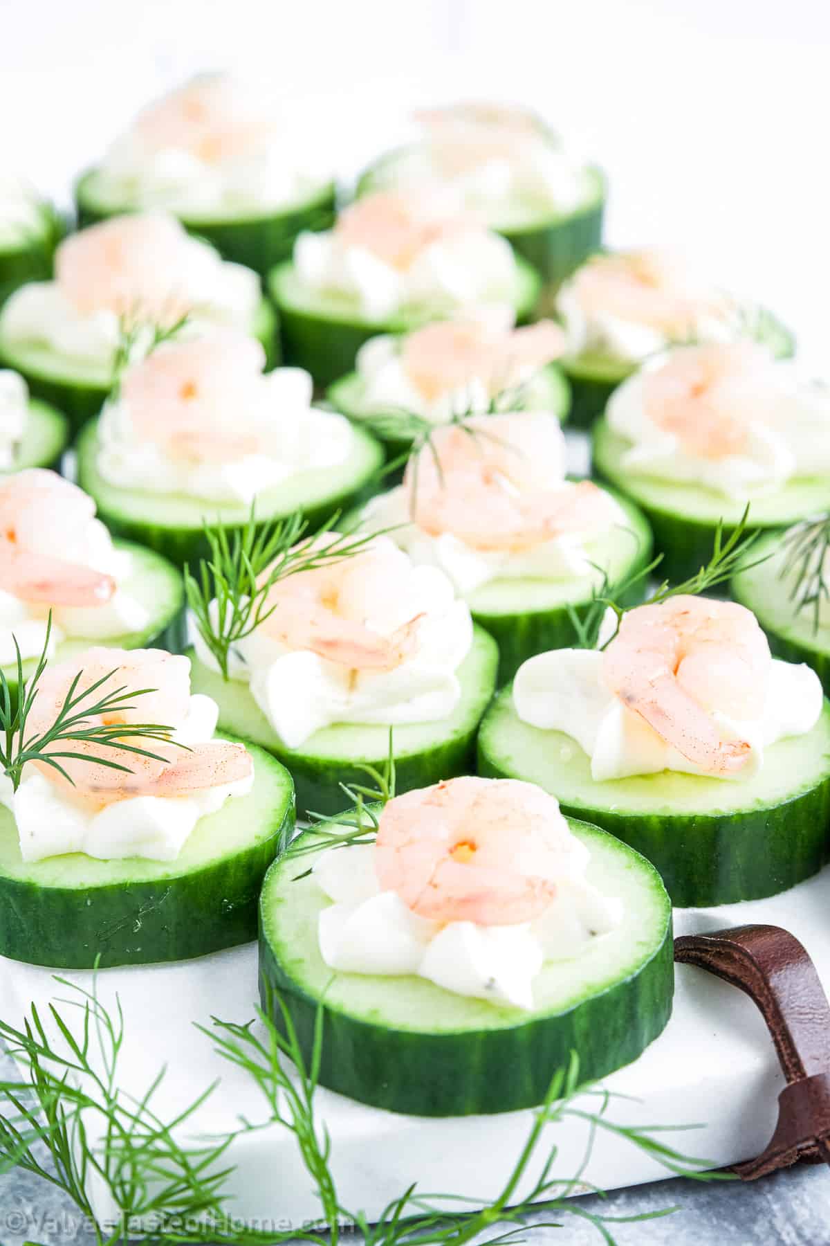 The star of our recipe, English cucumbers, are used as the base for our shrimp cucumber bites.