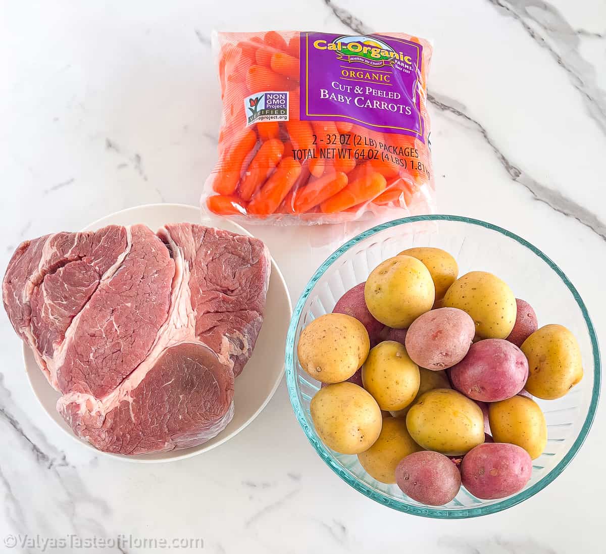 A beef chuck roast is a great cut of beef for slow cooking as it becomes fall-apart tender and absorbs the flavors of the other ingredients.
