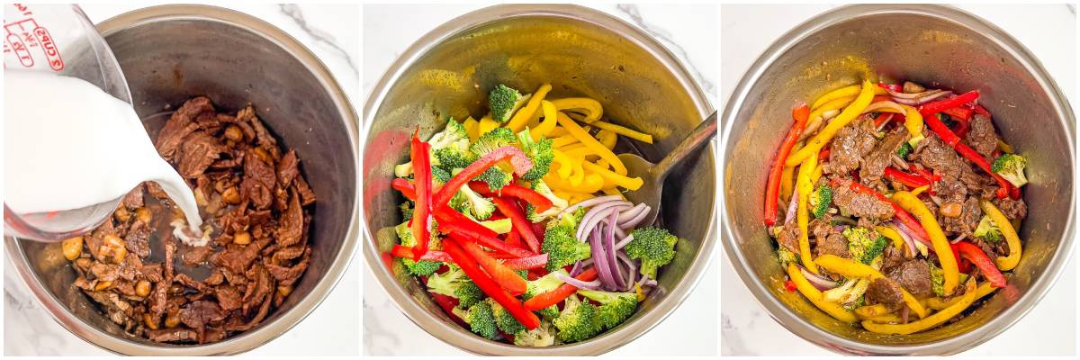 Finally, stir in all the prepped veggies into the pot. Close the lid and let the hot steam soften and steam the vegetables for about 15 to 20 minutes.