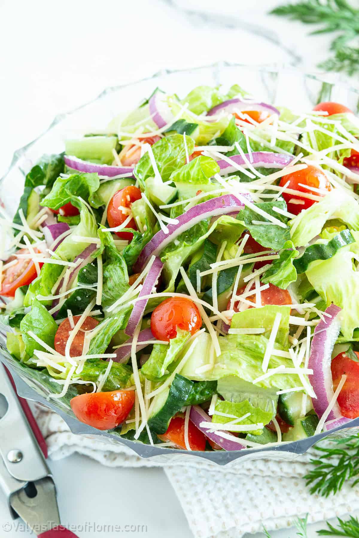 This salad is the easiest and the fastest salad you can throw together. Vegetables can be precut ahead of time and stored in the fridge until ready to serve. The taste and the flavor are phenomenal! 