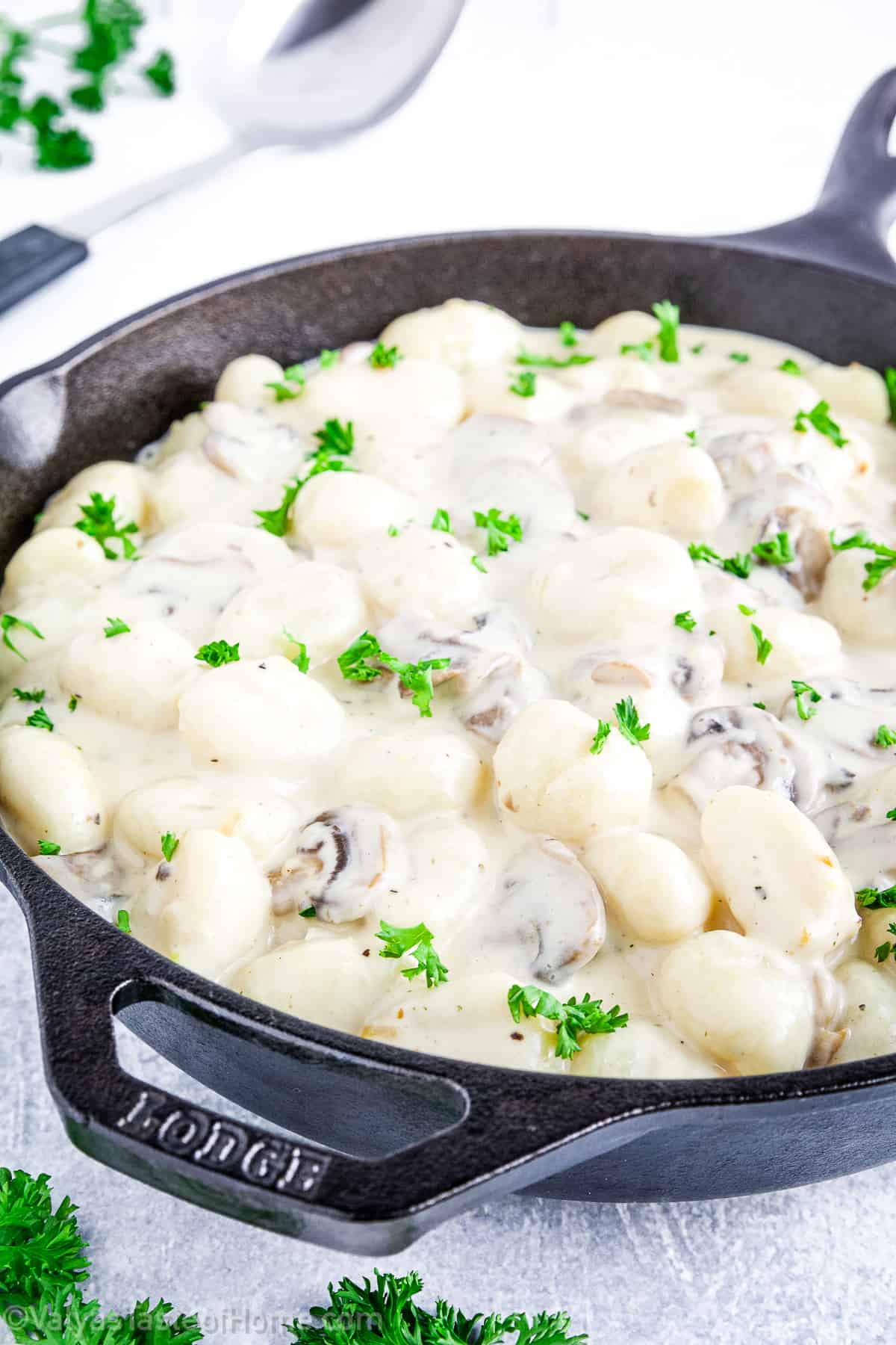 This mushroom gnocchi recipe is a satisfying blend of creamy, savory, and slightly herby flavors that's ready in under 30 minutes.