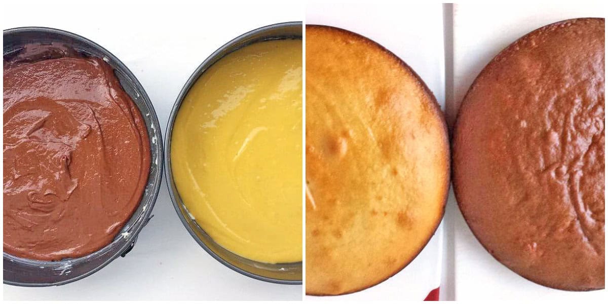 Pour a little more than half of the batter into a well-greased 9-inch pan. 