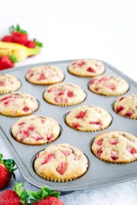 The combination of strawberries and bananas is a favorite among kids, making these muffins a perfect addition to school lunches or after-school snacks.