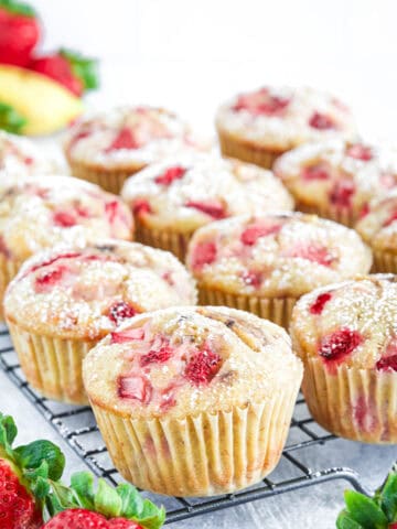 These Strawberry Banana Muffins are unbelievably fluffy, delicious, and bursting with fresh bananas and strawberries.