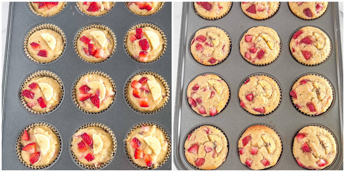 Pour batter into muffin cups and bake at 350°F for 20 minutes.
