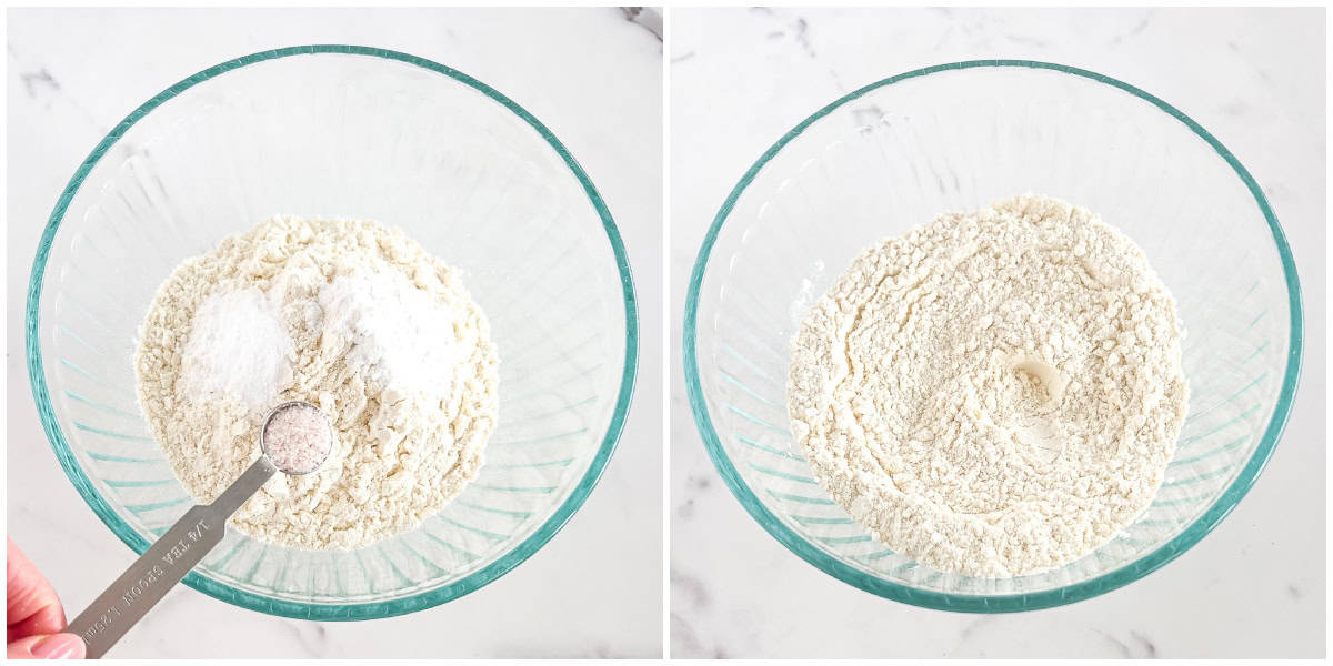 Mix dry ingredients in one bowl and wet ingredients in another.