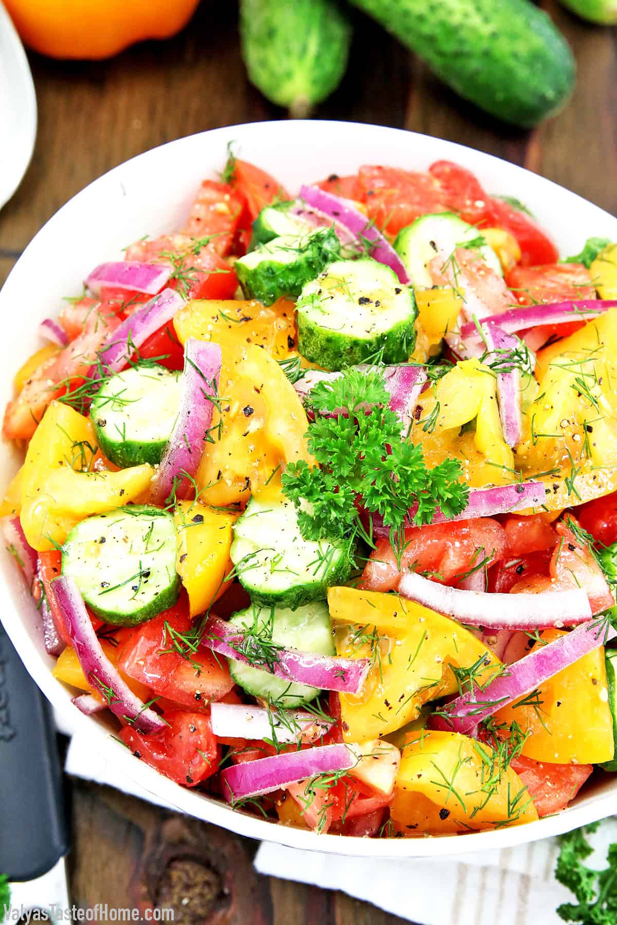 This Garden Salad recipe is extremely versatile, making it perfect for any occasion. 
