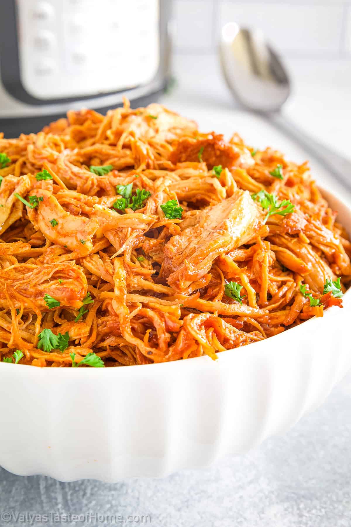 Barbeque Pulled Chicken recipe made in the Instant Pot is incredibly tender, juicy, packed with flavor, and super easy to make!
