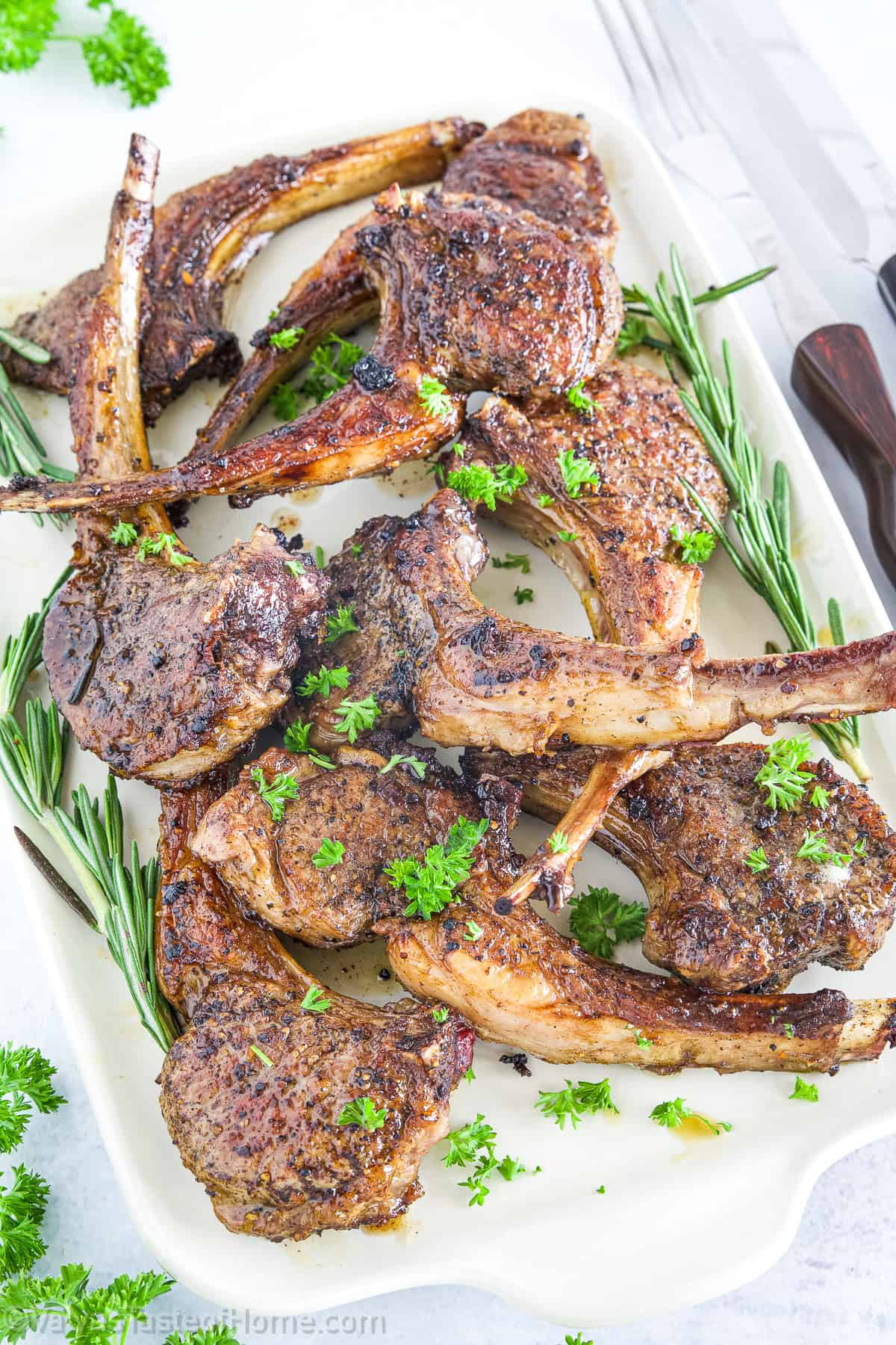 The combination of garlic, butter, and rosemary infuses the lamb with rich, savory, and aromatic flavors.