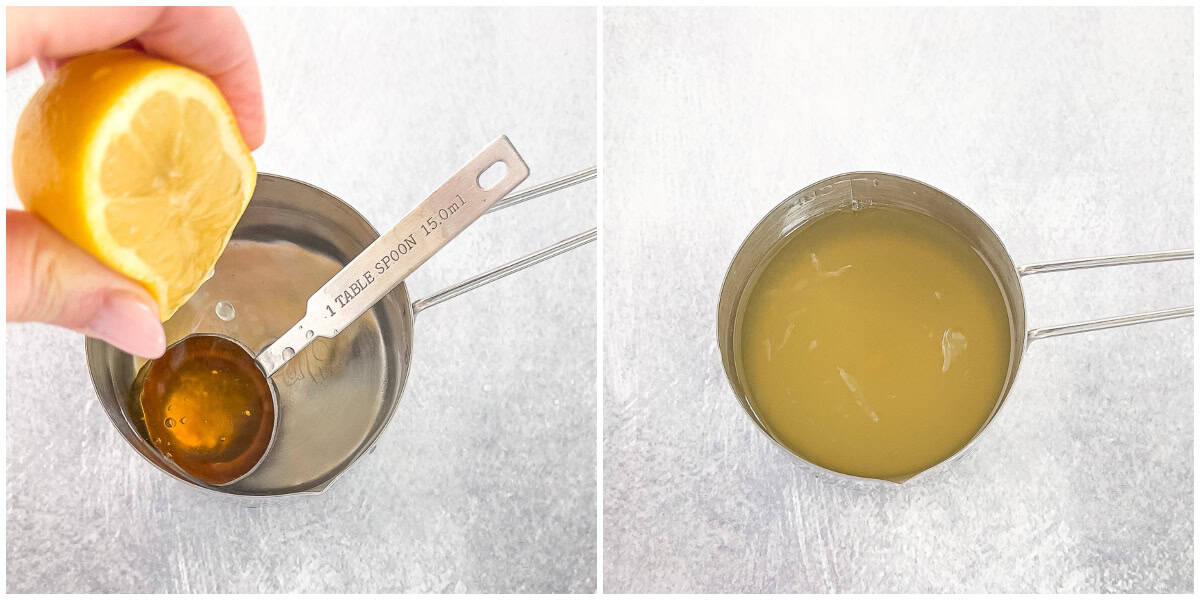 Combine water, honey, and freshly squeezed lemon juice in a small saucepan. 