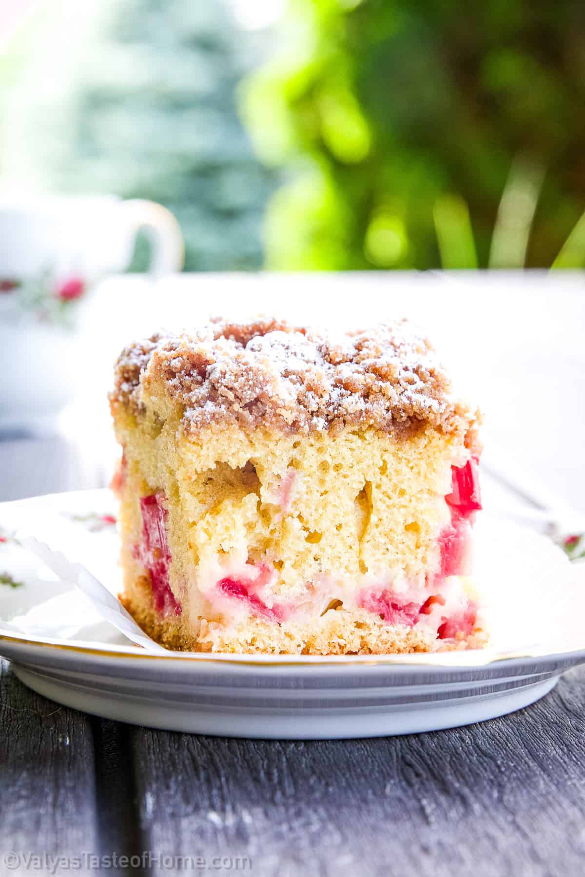 The tangy rhubarb pairs beautifully with the sweet, spiced streusel, creating a flavor harmony that's both refreshing and comforting.