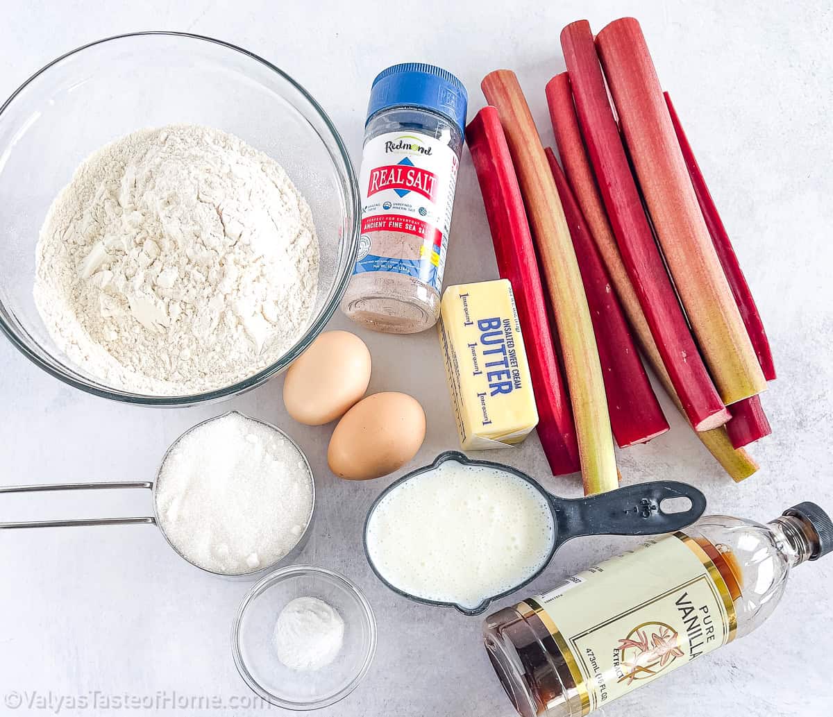 The star of the show! Rhubarb adds a vibrant, tart contrast to the sweet cake. Fresh or frozen rhubarb works well, bringing a burst of seasonal flavor and a tender bite.