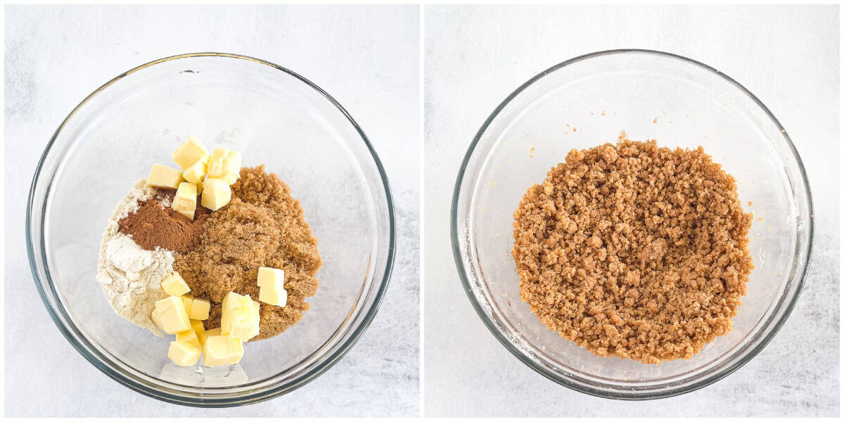 In a small bowl, combine flour, brown sugar, and cinnamon.