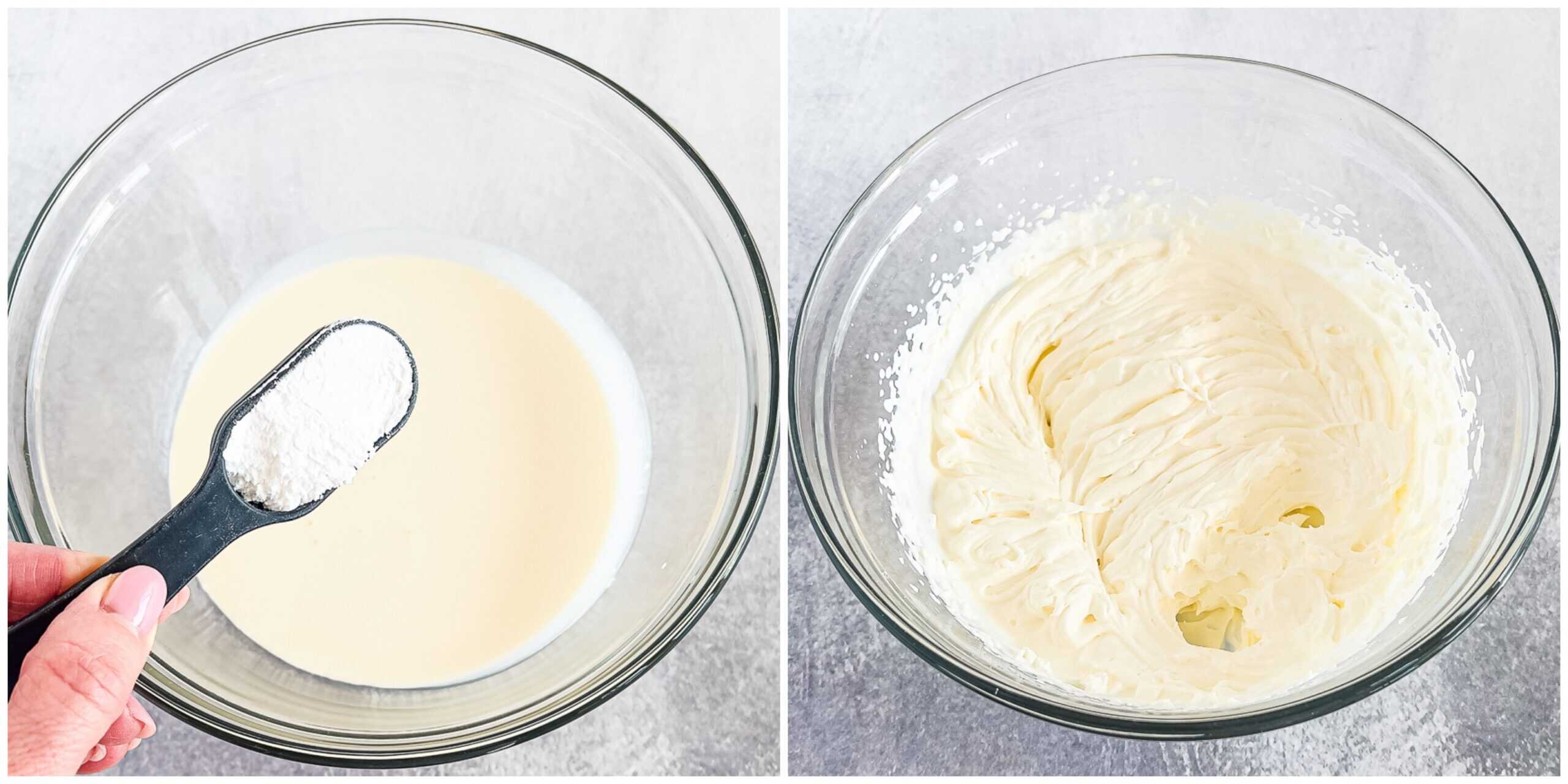 Whipped cream ready to top the mousse cups