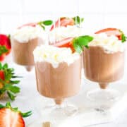 Cottage cheese chocolate mousse served in glass cups.