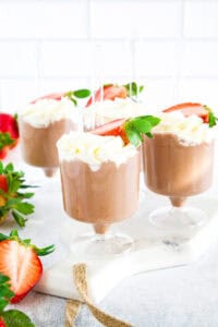 Cottage cheese chocolate mousse served in glass cups.