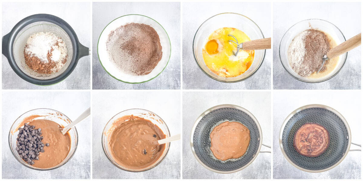 Step by step instruction on how to make sourdough chocolate pancakes